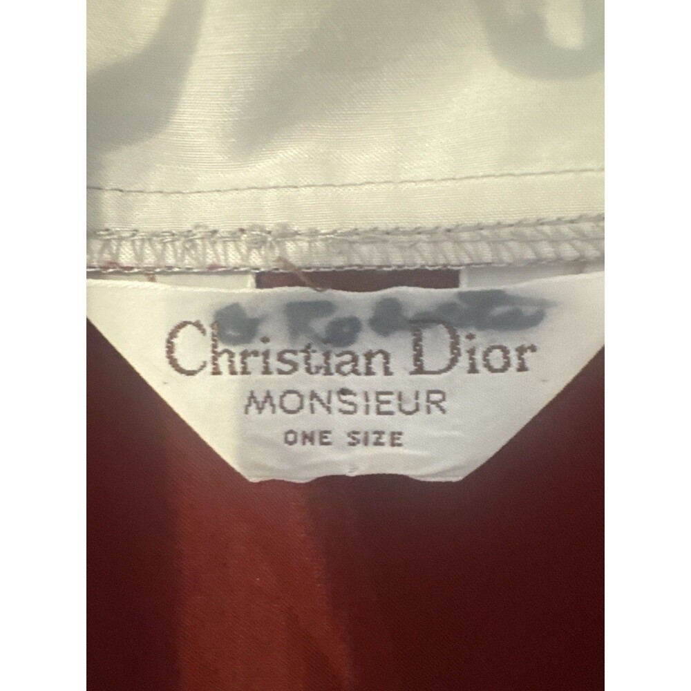 Vintage Christian Dior Monsieur Robe Burgundy Ivory Shawl Collar Belted One Size - Picture 4 of 7